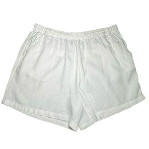 Tahari White Linen Bermuda Shorts with Pockets Elastic Waist Drawstring Size 1X